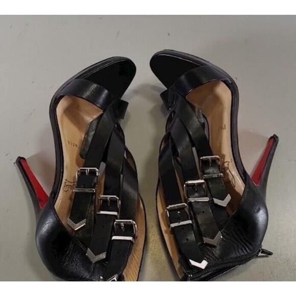 Authentic Pair Of Christian Loubouton Leather 3 Strap Heels - Picture 9 of 13